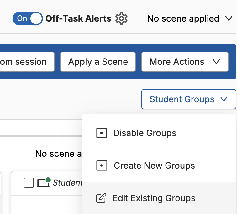 The 'Edit Student Groups' list with pencil and trash can buttons next to each group