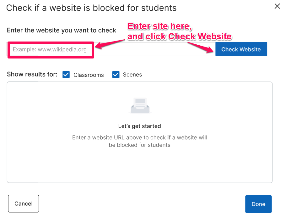 Check if a website is blocked for students. Enter the website you want to check and click Check Website. Show…