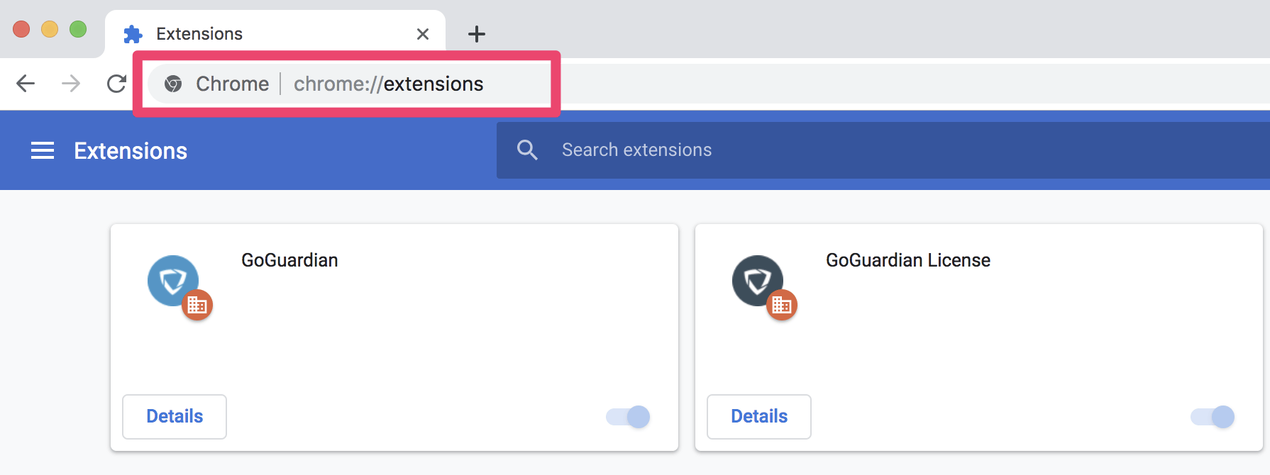 The GoGuardian License and Extensions as seen in the Chrome Extension page.