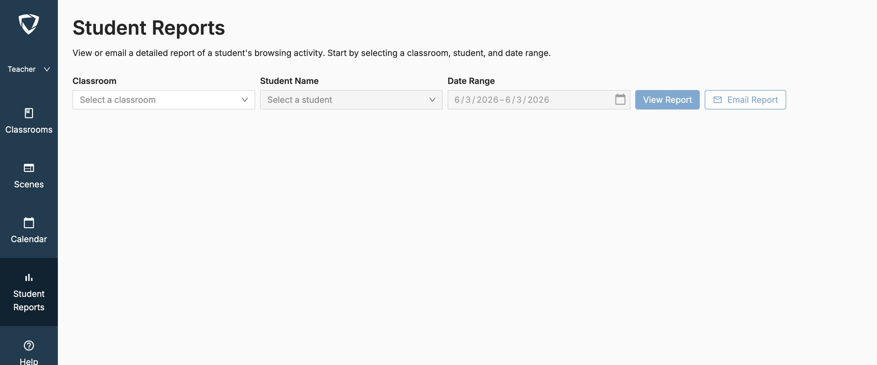 Student Reports page in GoGuardian Teacher