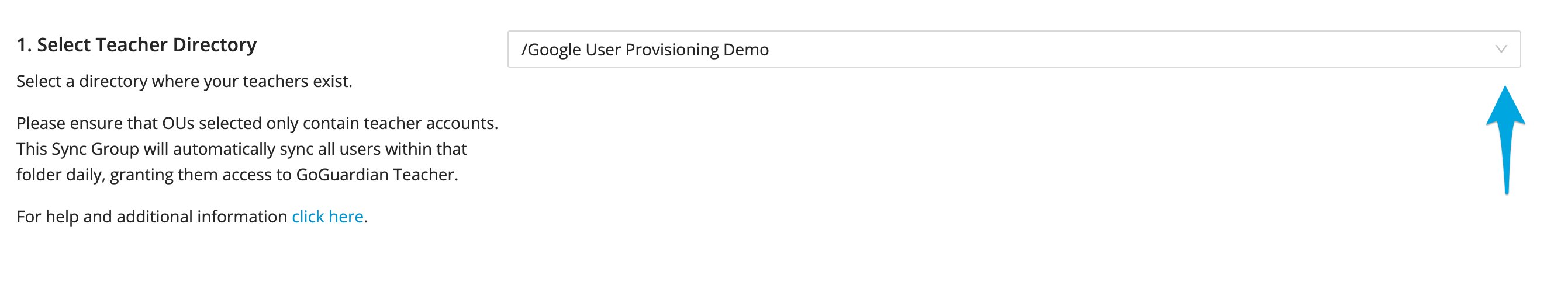 Select Teacher Directory to choose an OU selection to sync