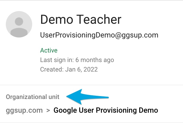 Demo Teacher profile in Google Admin Console