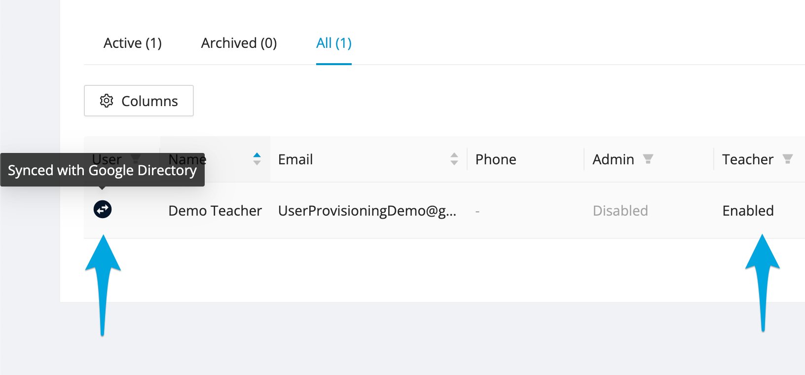 Org Management showing Google User Provisioning icon
