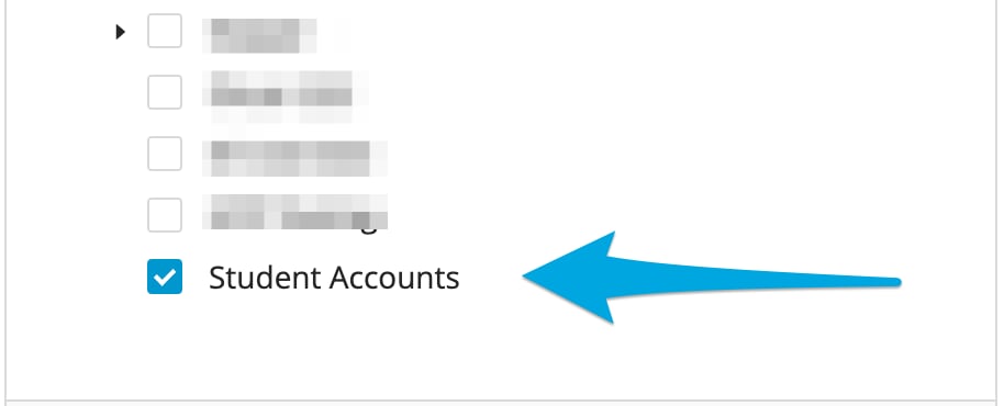 Student OU selected in User Permissions