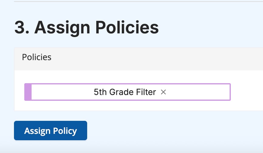 Assign Policies section of the Add Subnet panel