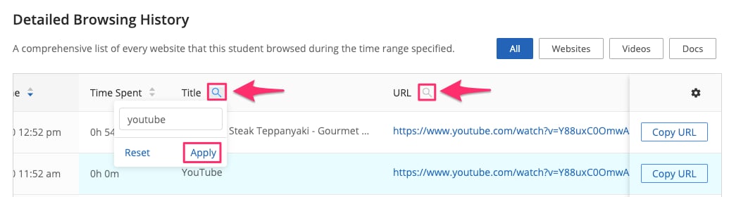 Detailed Browsing History - Filter Title and URL