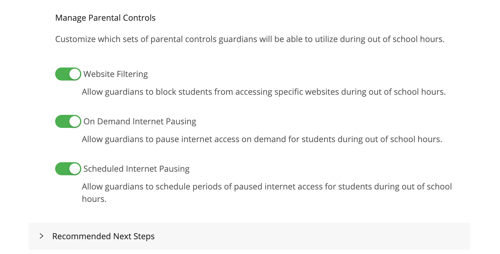 Parental Controls settings in GoGuardian Org Management.