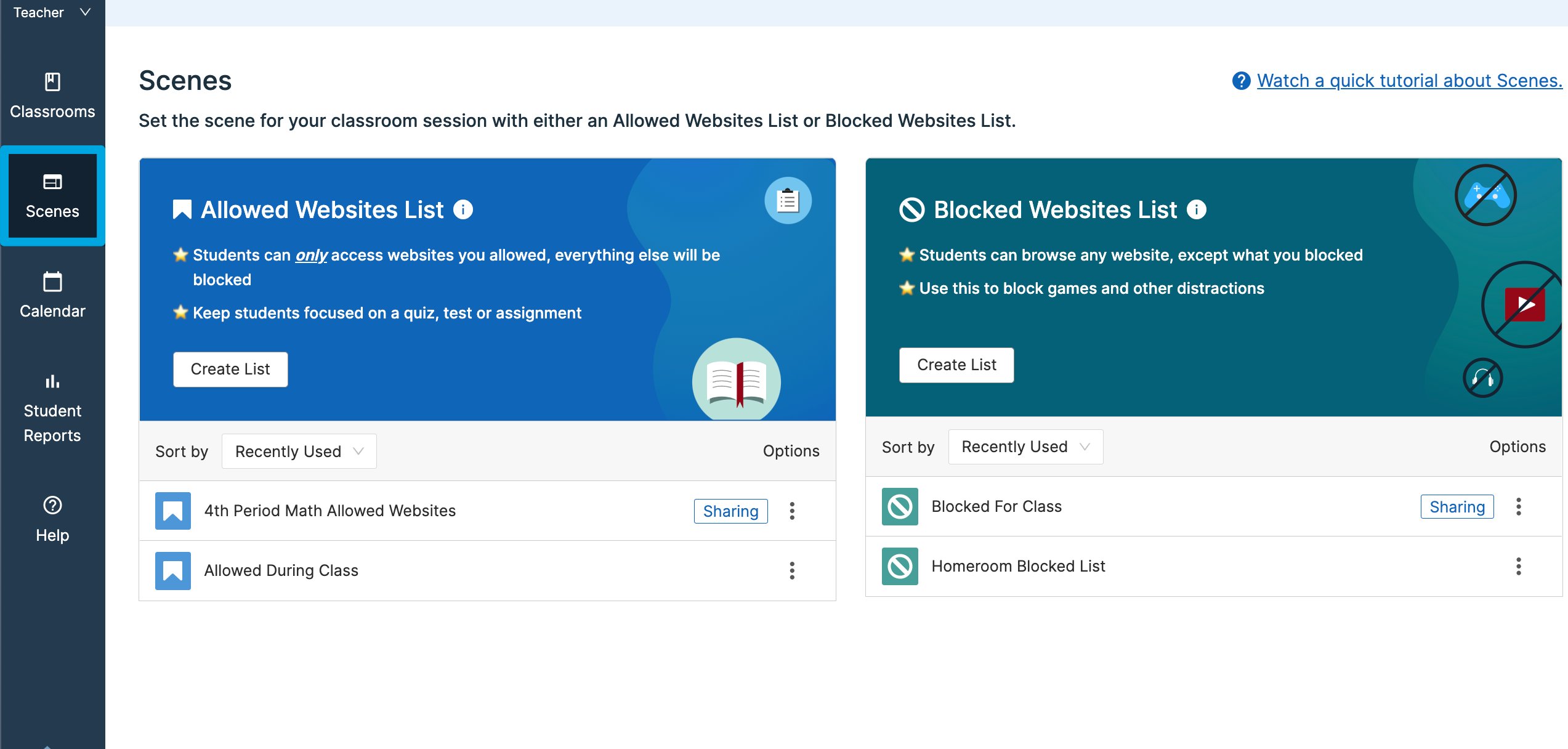 GoGuardian Teacher Scenes main page