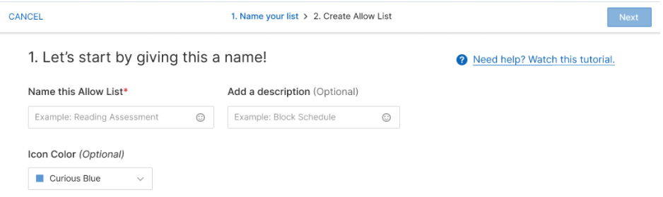Scene customization interface where the Scene can be named, have a description added, and colorized