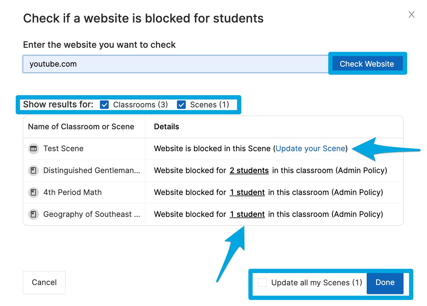 Blocked website checking tool in GoGuardian Teacher