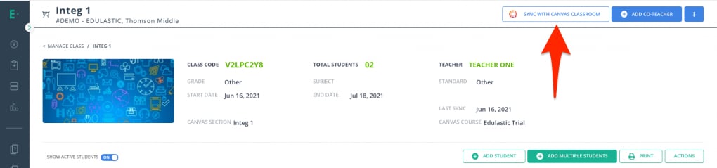 Clicking the Sync with Canvas Classroom Button to sync the scores.