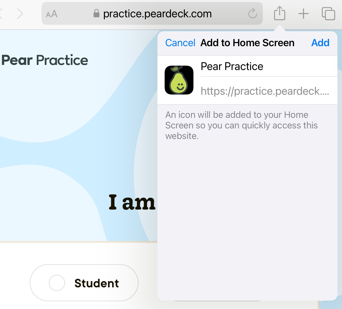 Name the shortcut, "Pear Practice," or a name that's familiar to students.