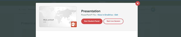 Deck modal window showing two buttons entitled Start Student-Paced or Start Live Session