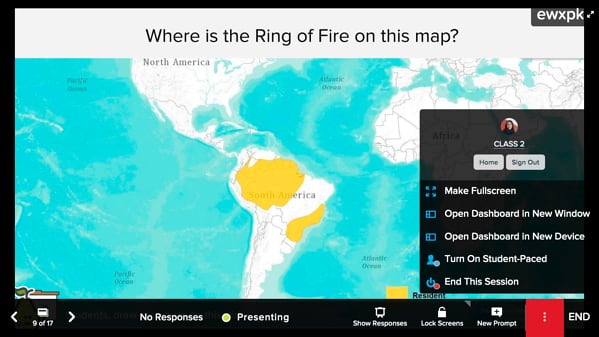 Projector view showing advanced presenting tools as shown in the menu activated by clicking the More Actions 3-dots…