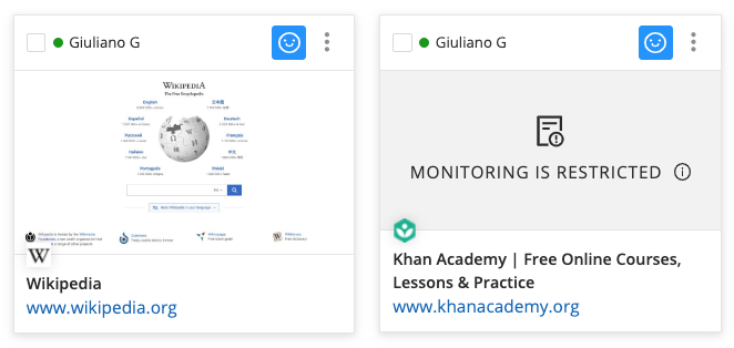 'Monitoring is Restricted' displayed on a student's tile in GoGuardian Teacher