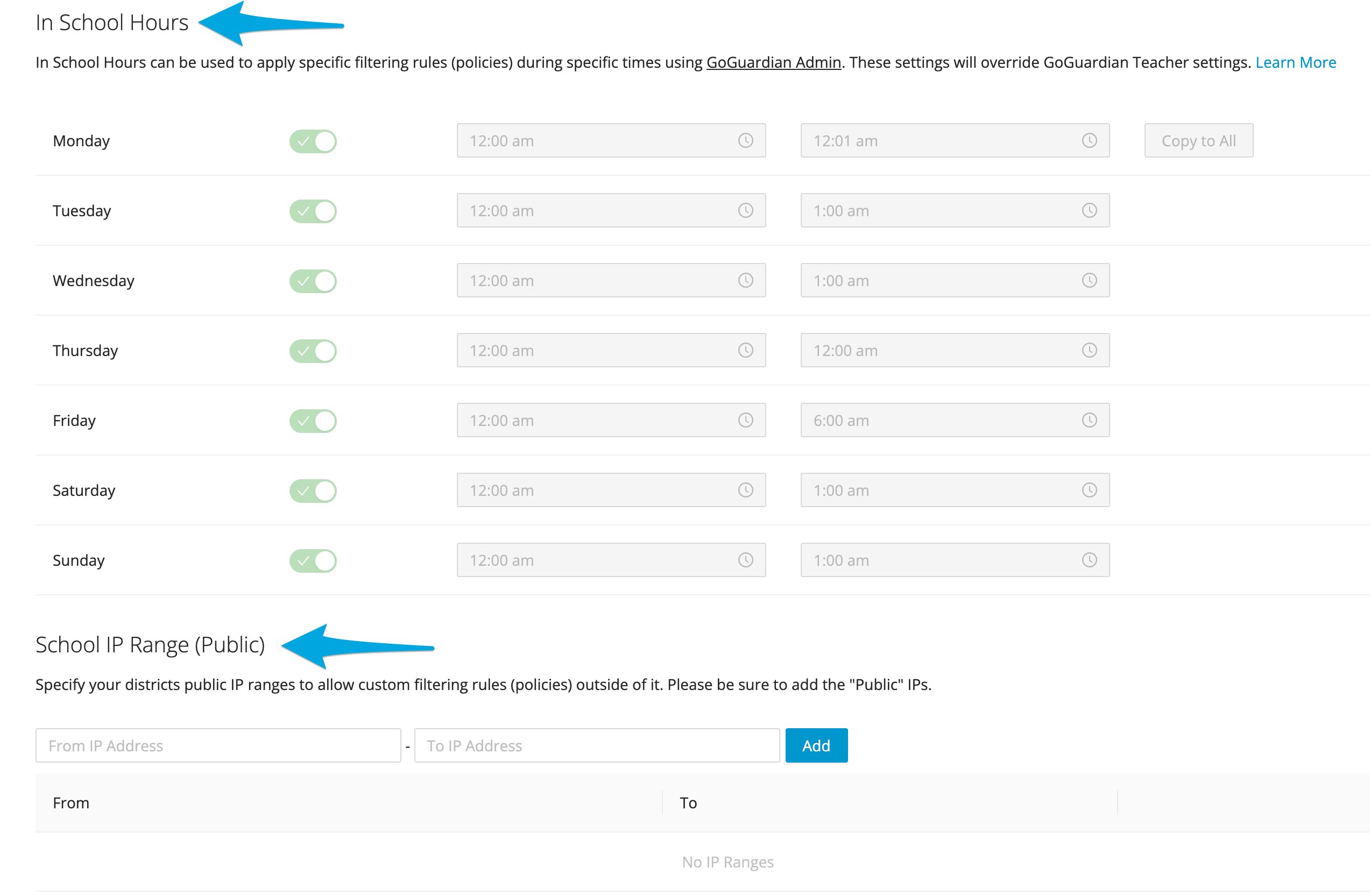 'In School Hours' and IP range interface