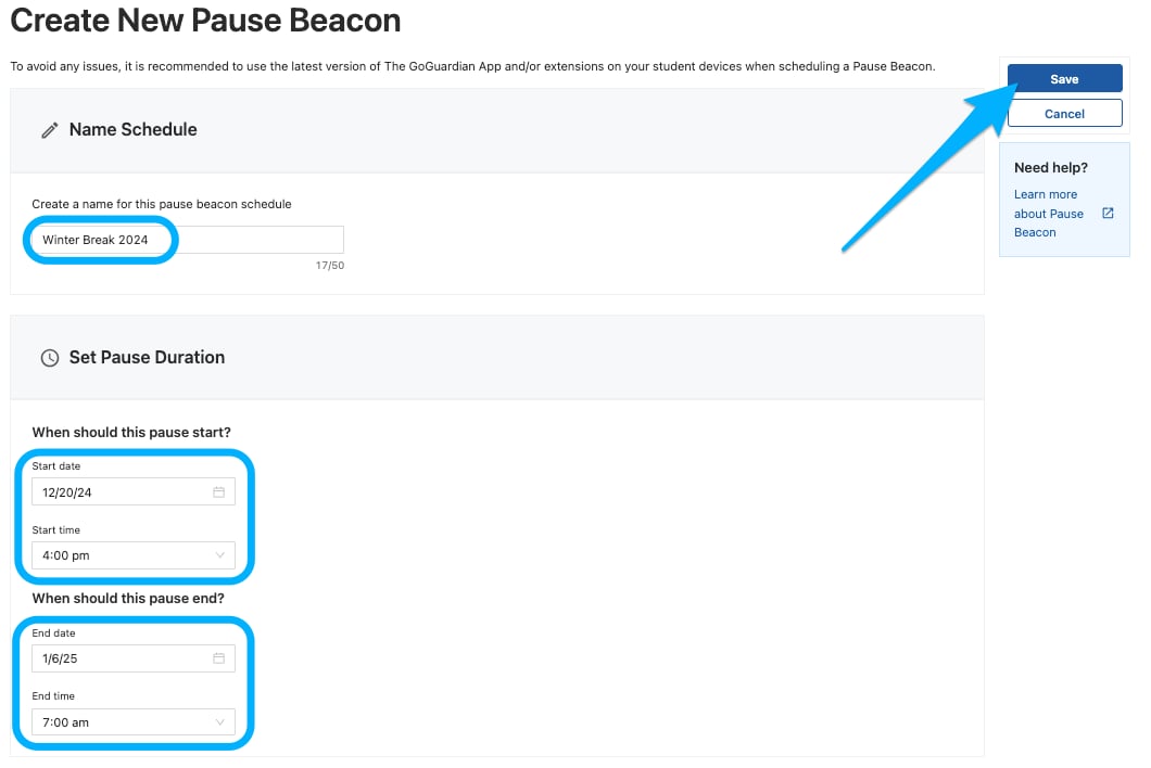 Create a New Pause