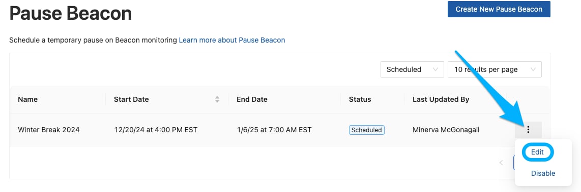 Edit a Scheduled Pause