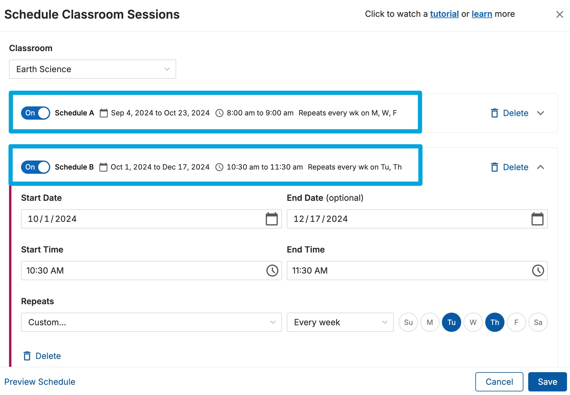Set Up A/B or Block Scheduling