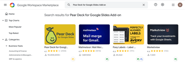 Pear Deck in search bar