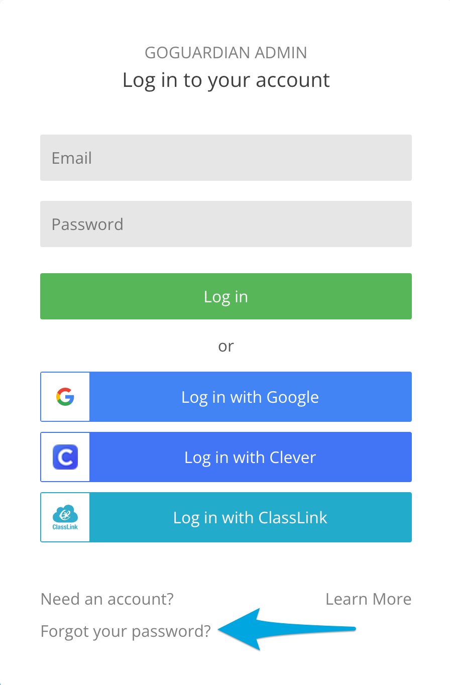 GoGuardian Admin login page highlighting the 'Forgot your password?' option