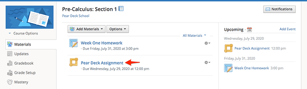 Schoology, courses, pear deck assignment