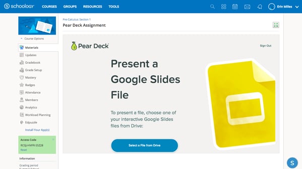 Schoology, Select a file