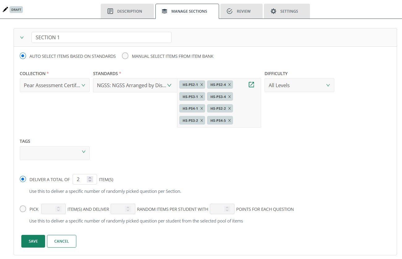 SmartBuild collection, standards, and difficulty selection