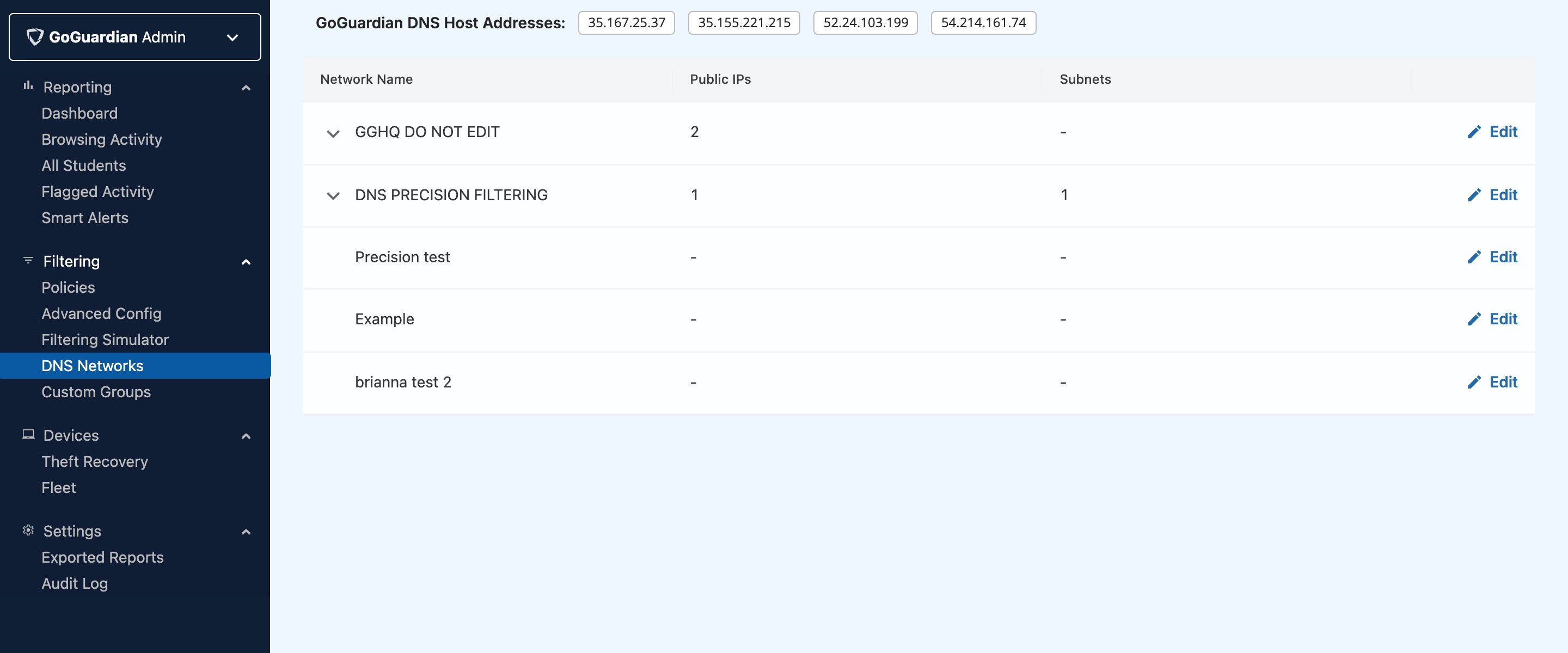 DNS Networks in GoGuardian Admin