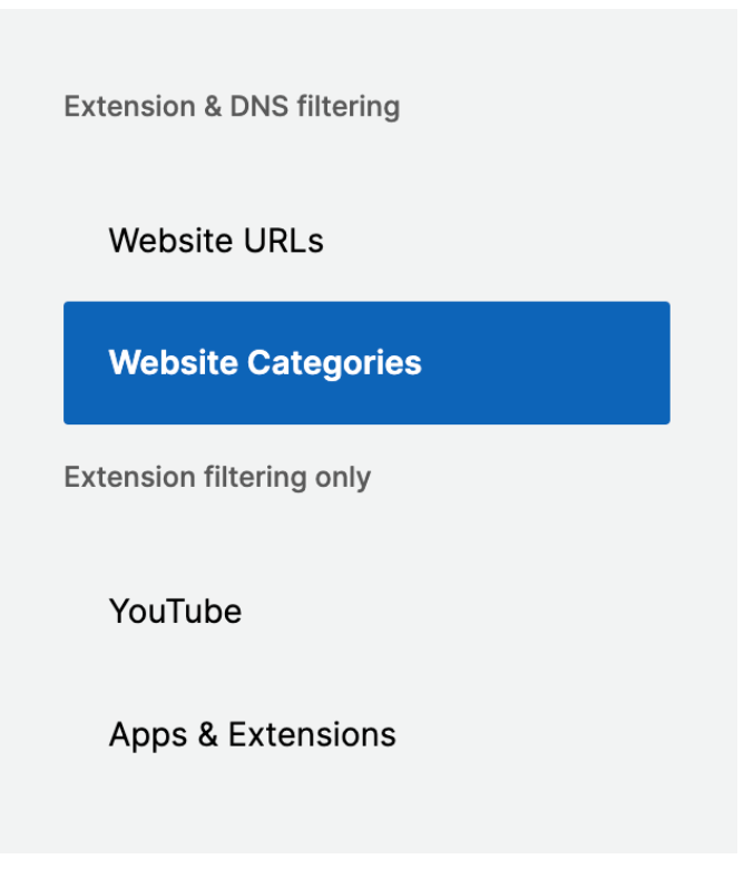 GoGuardian Admin Website Categories section showing the Uncategorized setting