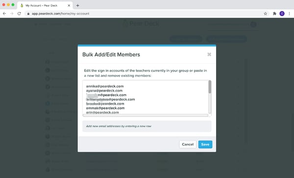 Add a list of teachers with blue Bulk Add/Edit Members button