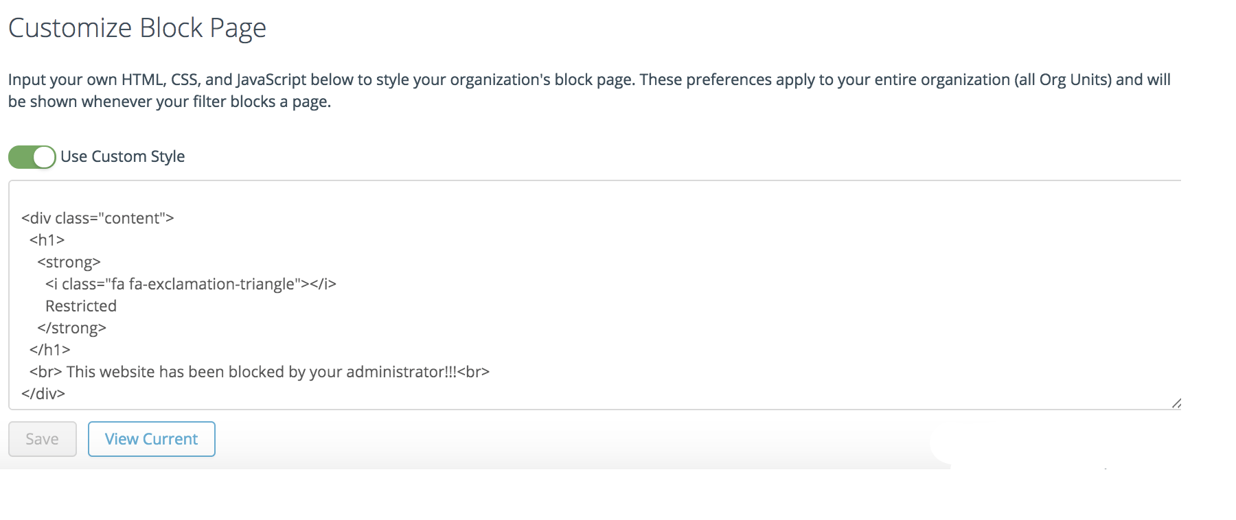 Custom block page editing interface