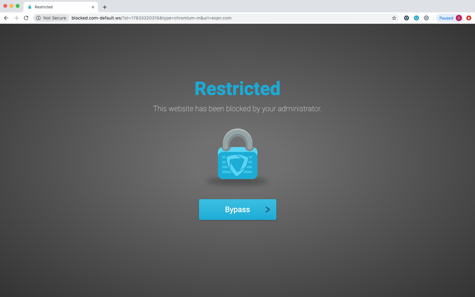 'Restricted' GoGuardian block page with a 'Bypass' button