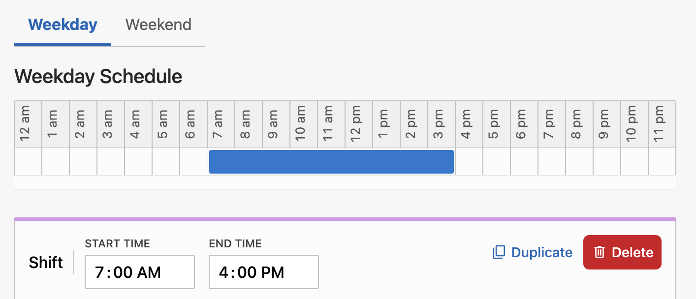 Shift row with Start Time and End Time set