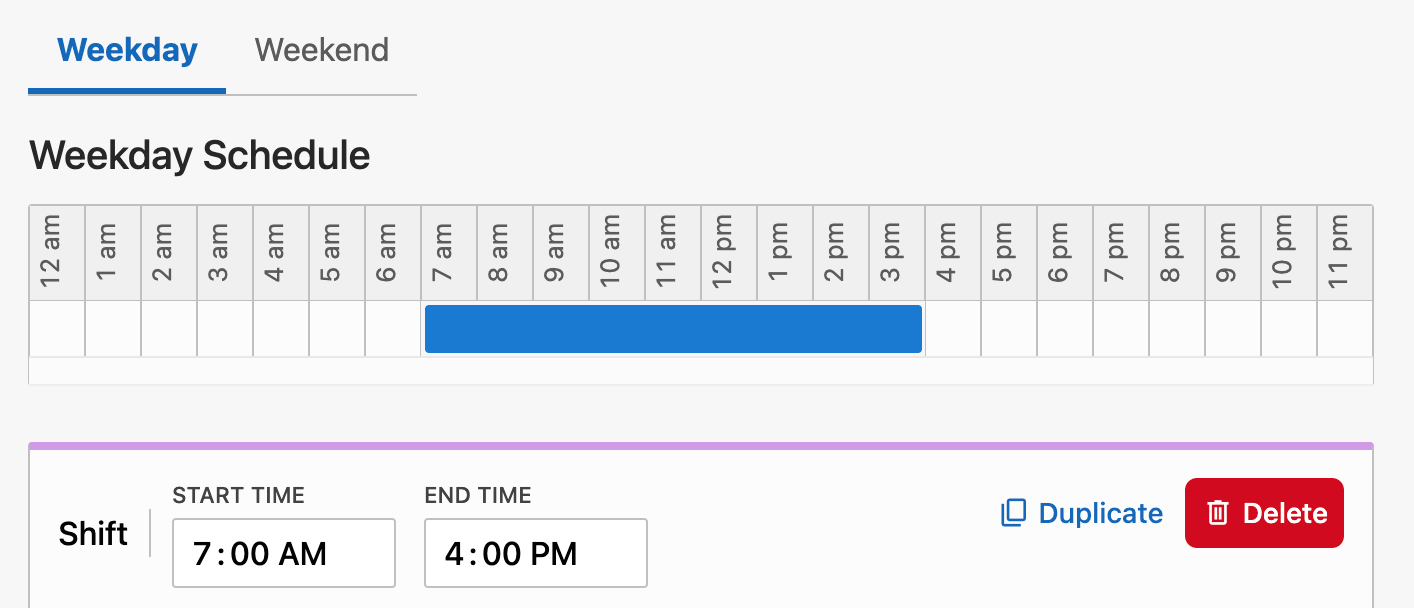 Shift row with Start Time and End Time set