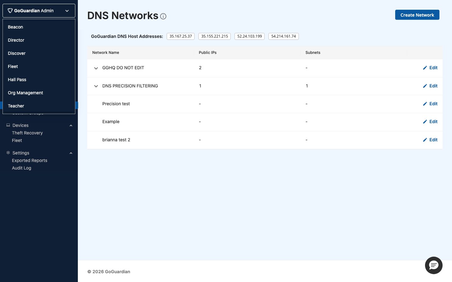 Network settings form showing IP address fields and optional configuration toggles