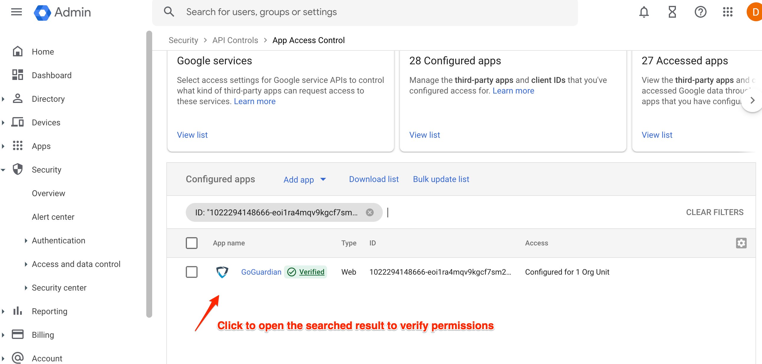 Image shows successful search and where to click to go to the next step