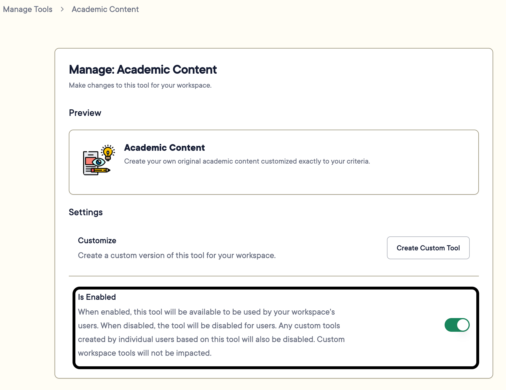 Toggling on "Is Enabled."