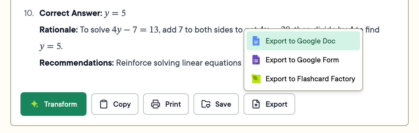 Export math formulas to Google Docs.