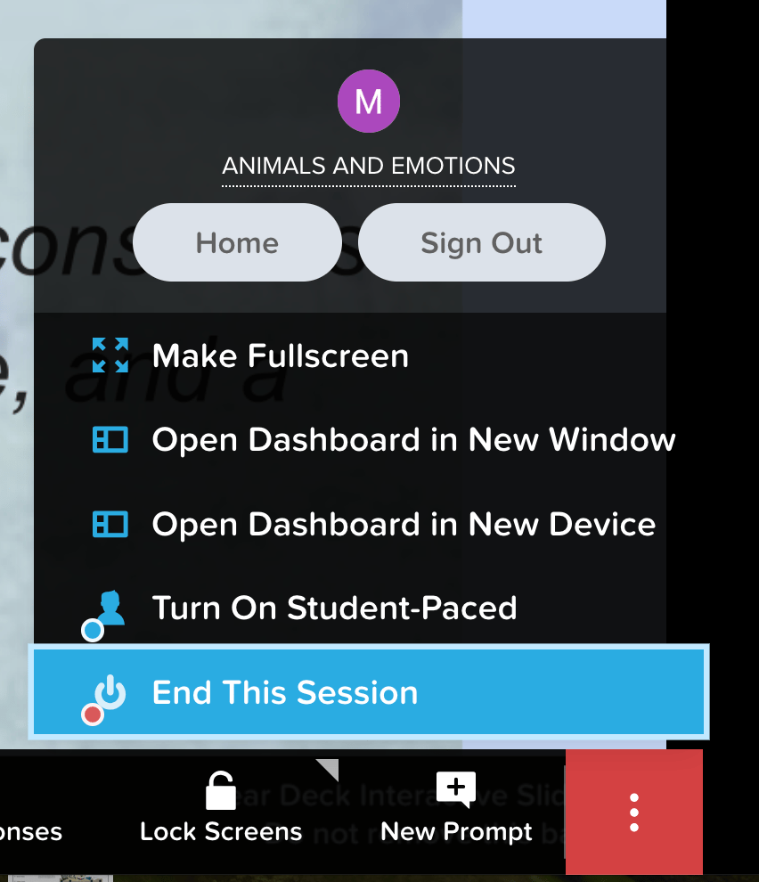 Projector view, more actions menu, unnamed session circled