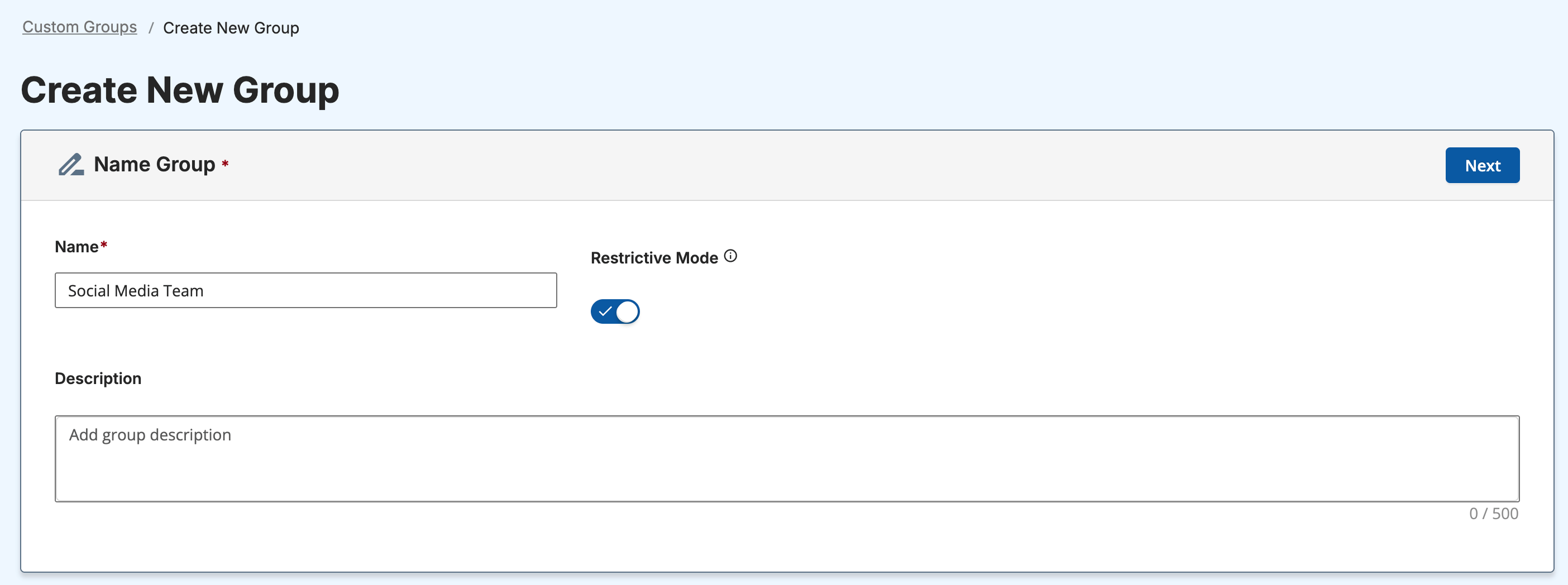 Custom Groups customization and editing modal