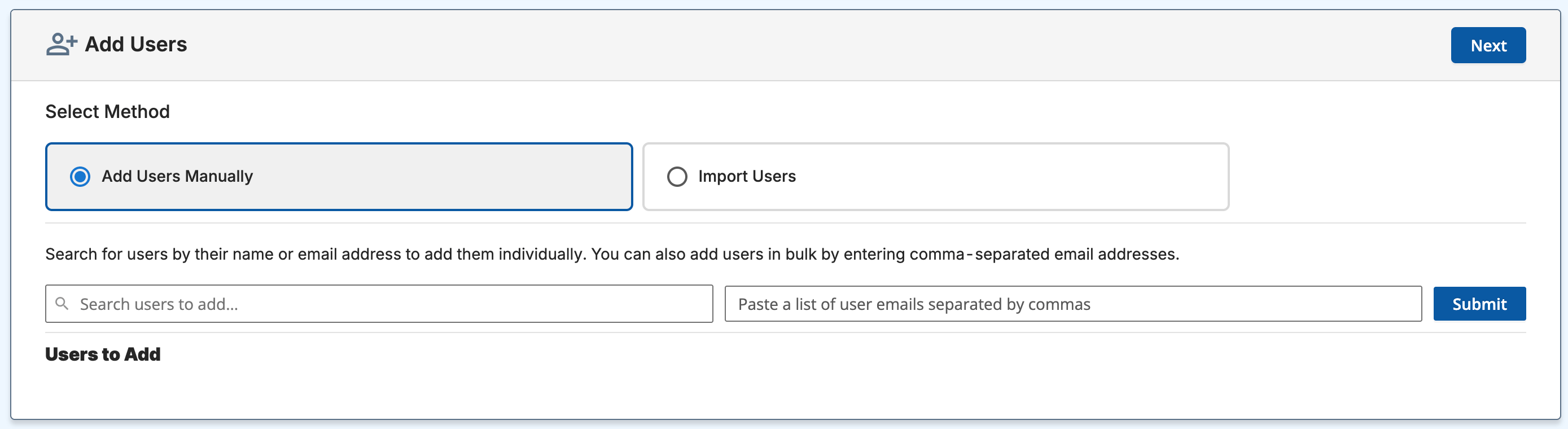Custom Group's 'Add Users' interface