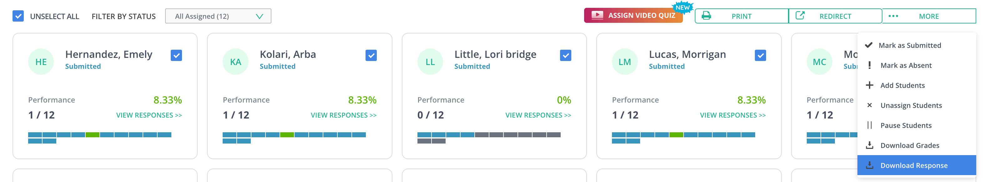The Download Responses button under the More dropdown menu.