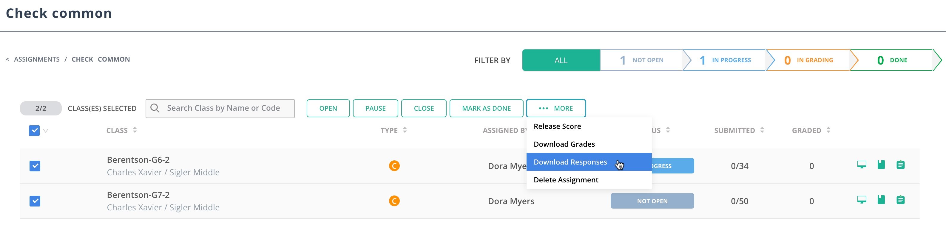 The Download Reponses option in the More menu.