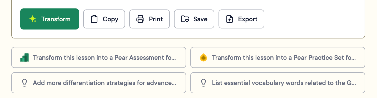 Transform button and suggestions.