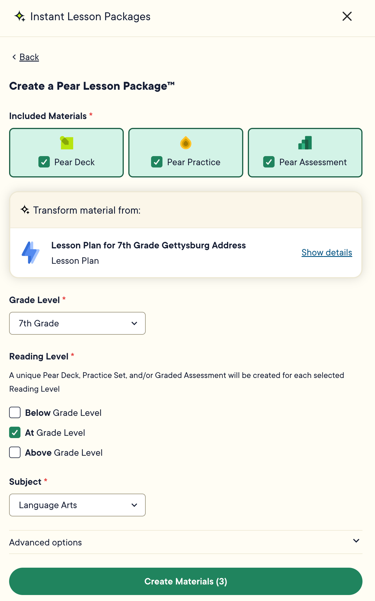 Create a Lesson Package in the Pear Deck Learning platform.