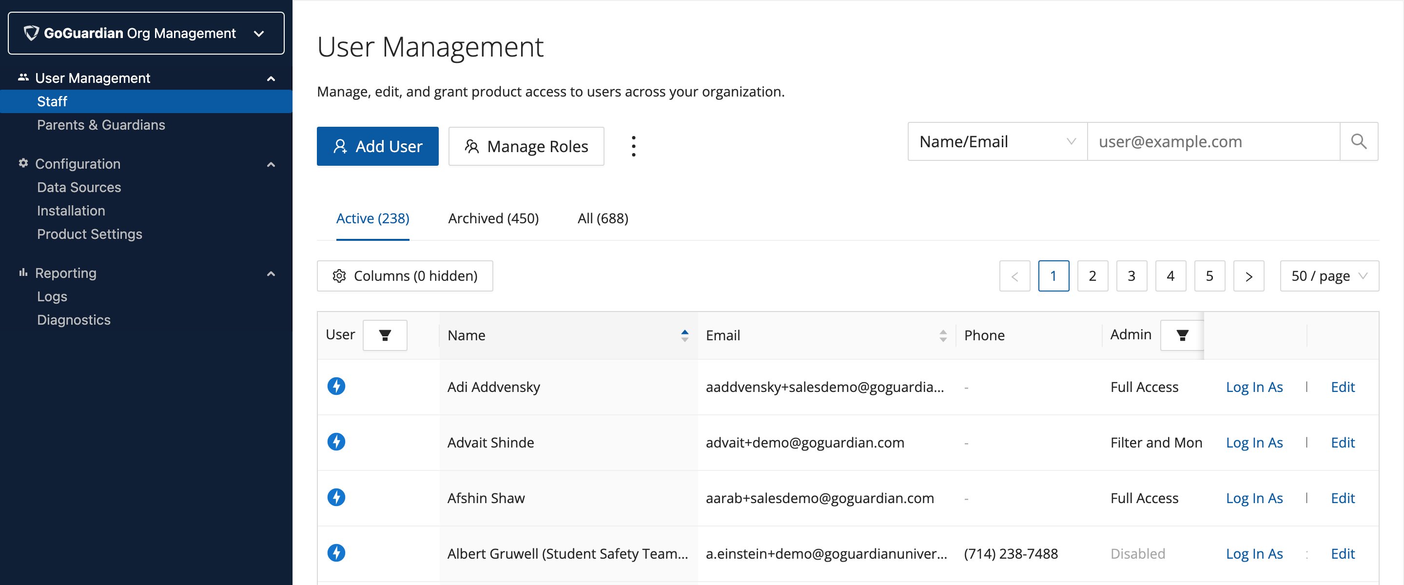 GoGuardian Org Management — User Management with the Add User button