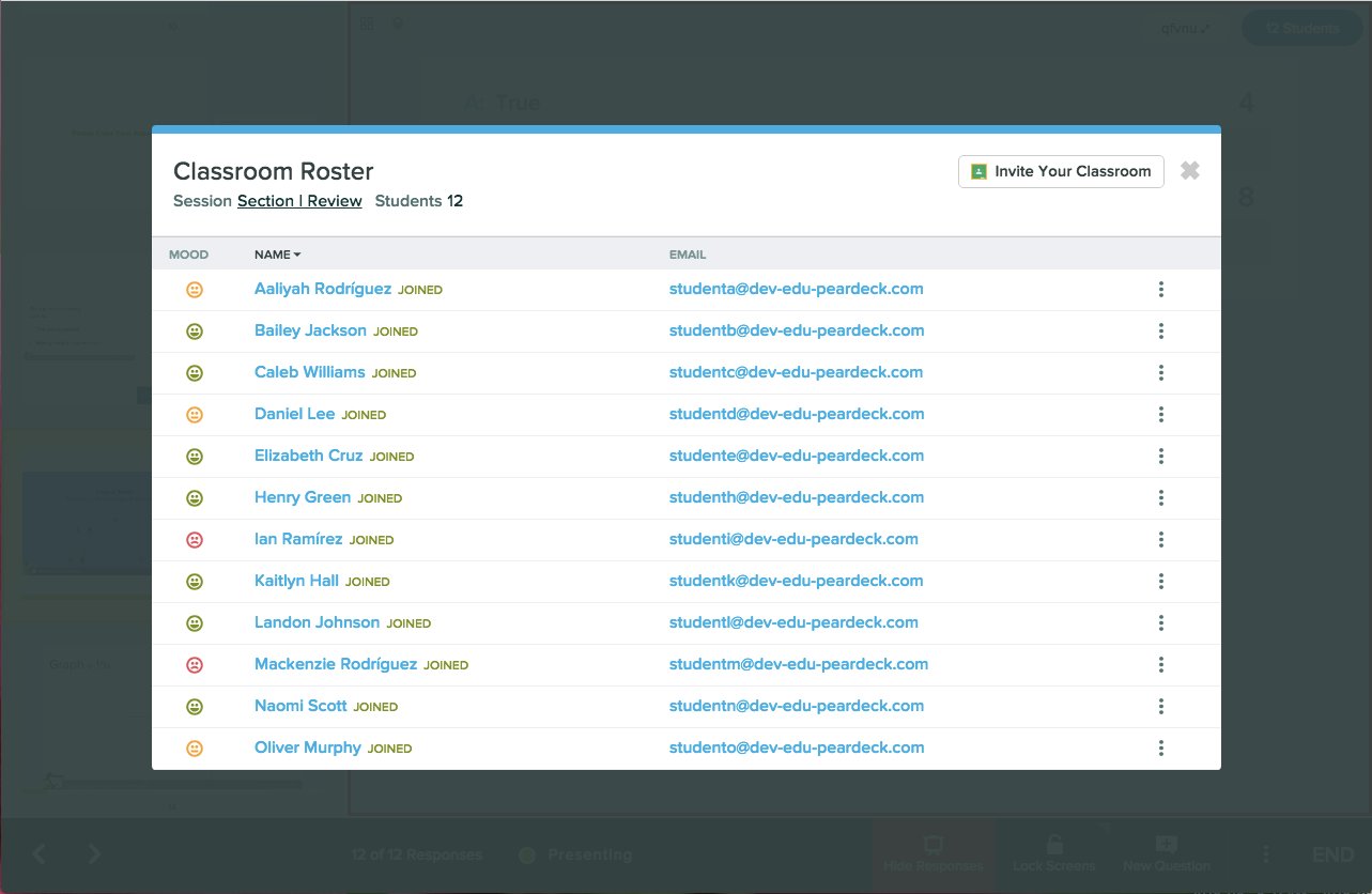 screenshot of classroom roster