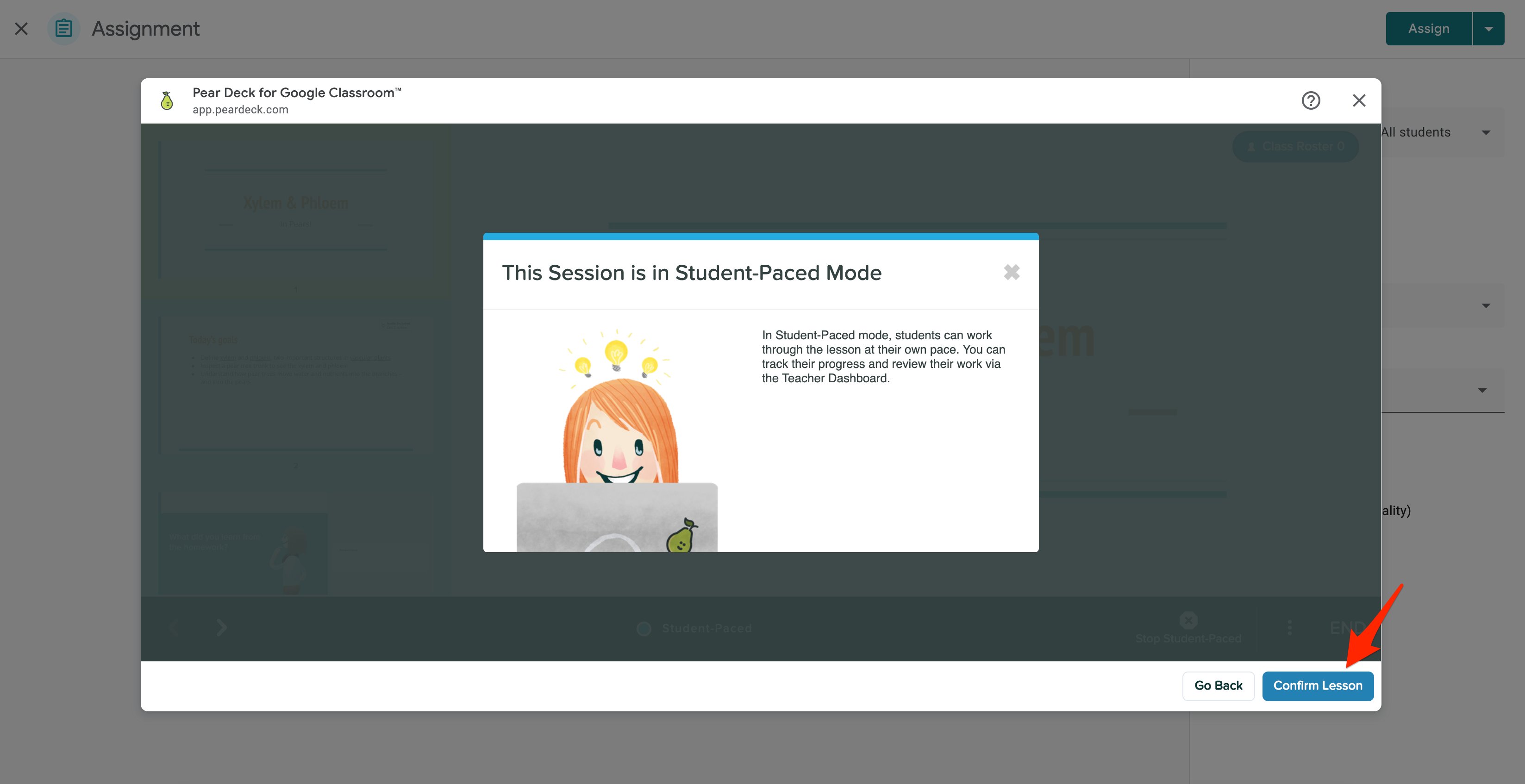 Google Classroom Confirm Lesson