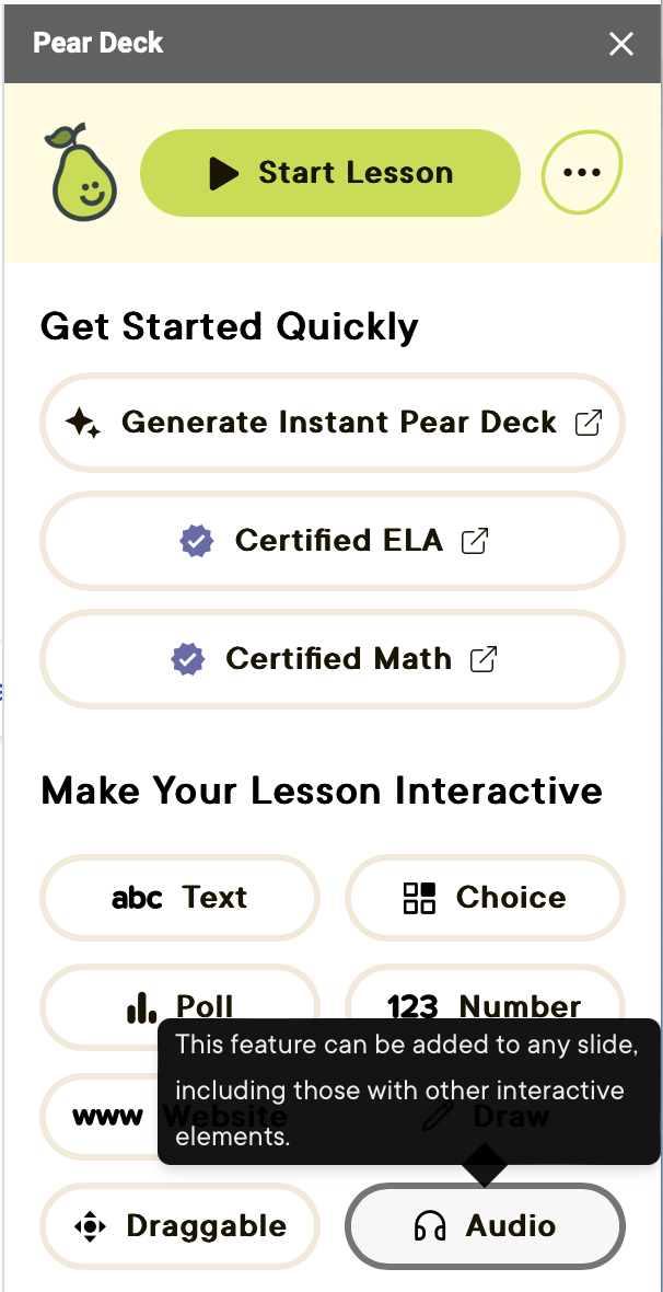 audio button on pear deck add-on